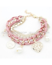  Hollow Hearts Braided Rope Chain Charm Bracelet 